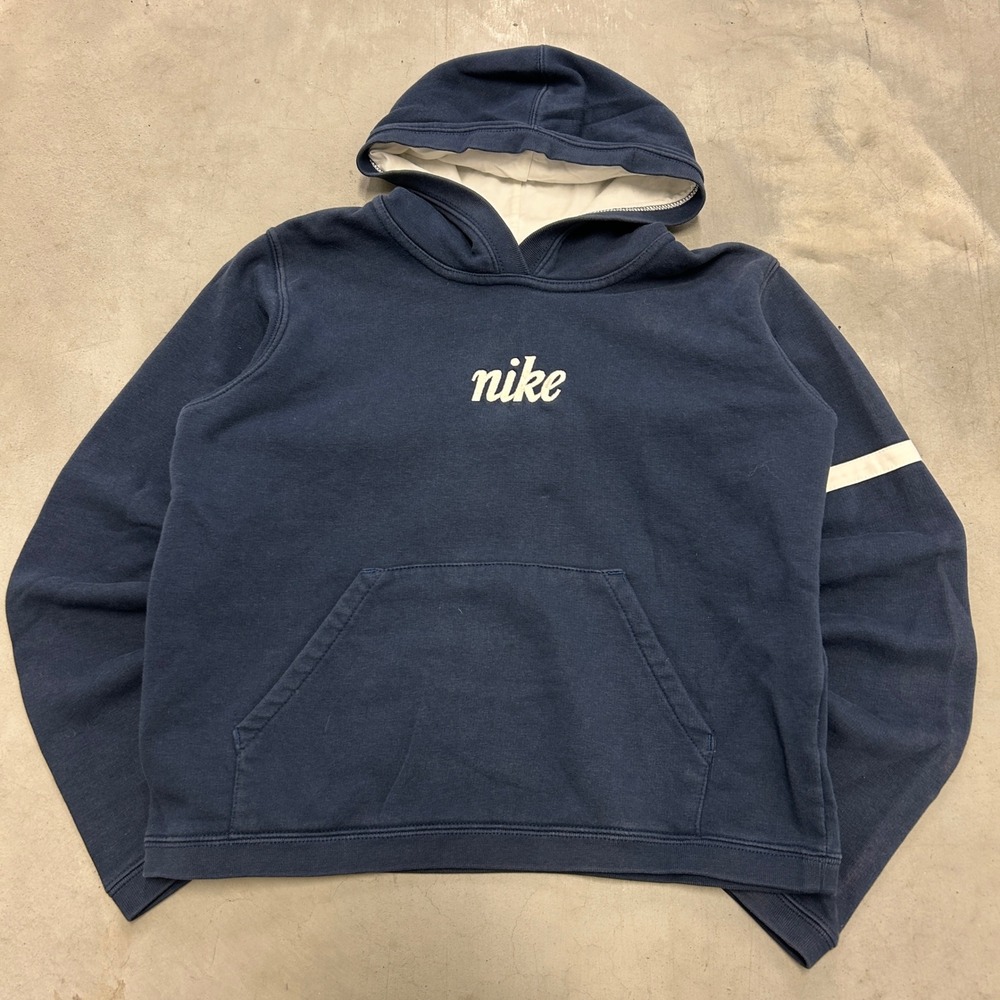 Nike Navy Blue Script Logo Pullover Hoodie Sweatshirt Small S 4-6